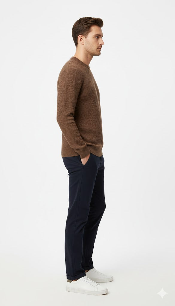 Men's Brown Textured Knit Pullover