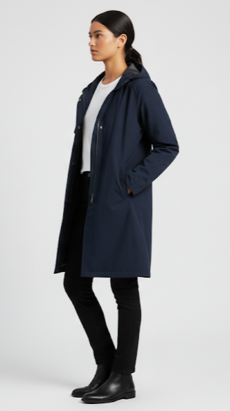 Modern Unisex Navy Rain Parka