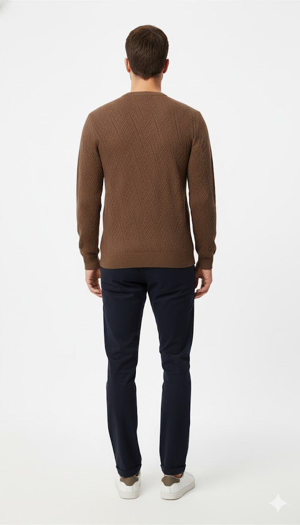 Men's Brown Textured Knit Pullover