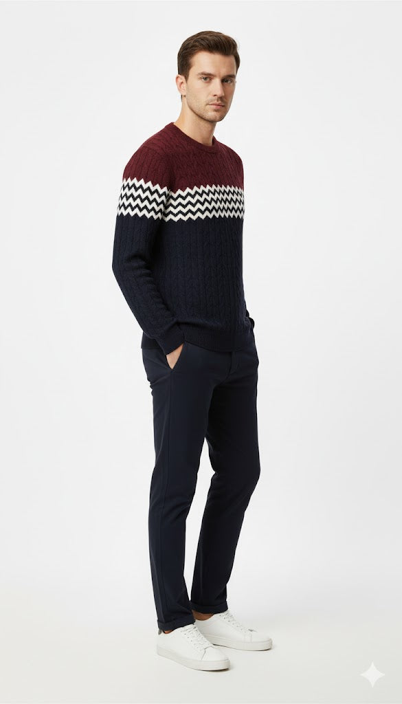Men's Color-Block Cable Knit Sweater