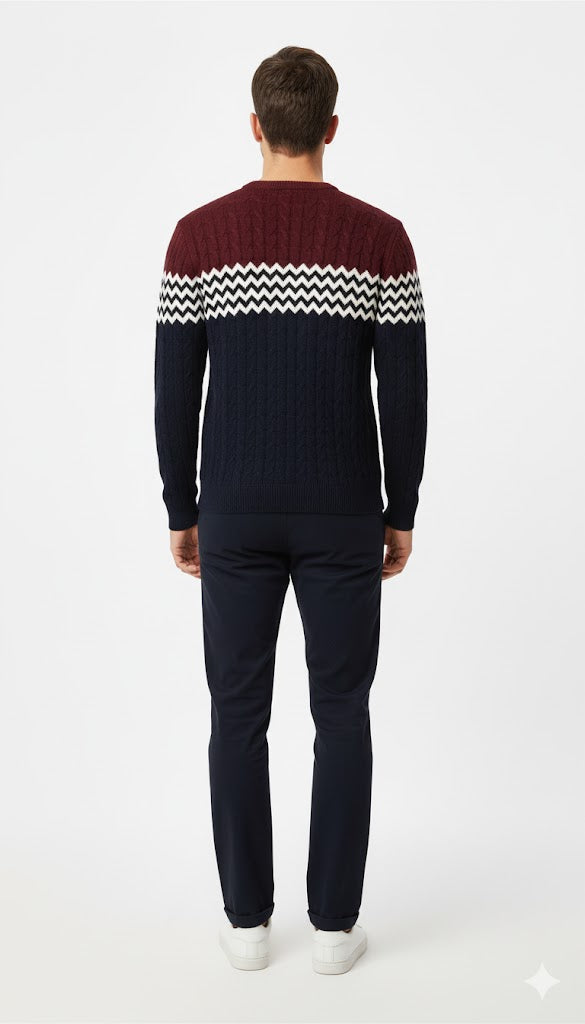 Men's Color-Block Cable Knit Sweater