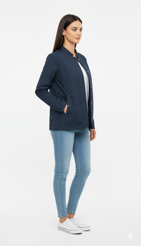 Women's Navy Mandarin Collar Jacket