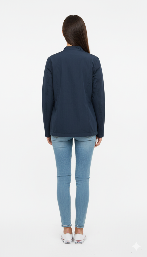 Women's Navy Mandarin Collar Jacket