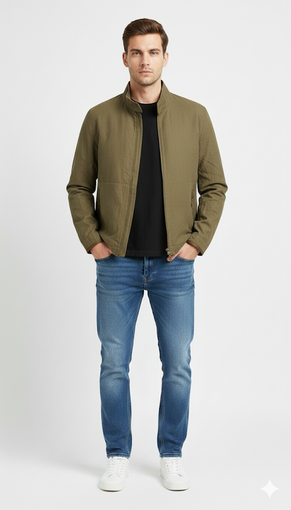 Olive Quilted Harrington Jacket