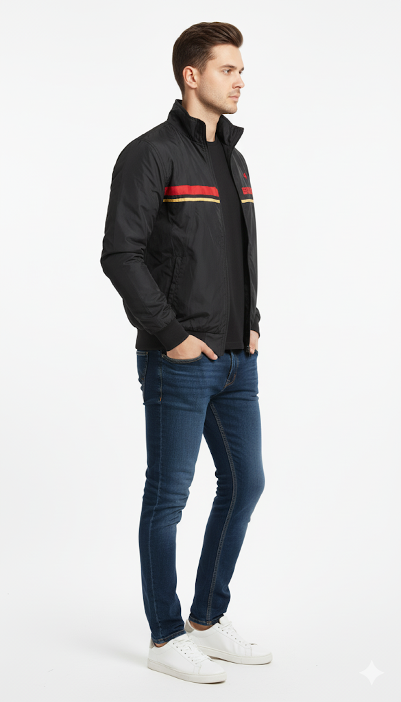 Black Racing Stripe Windbreaker