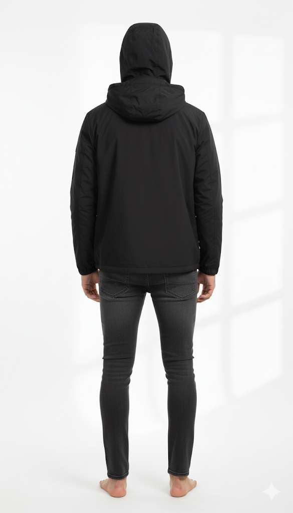 Black Lightweight Windbreaker with Tricolor Trim