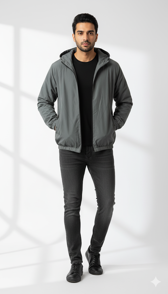 Minimalist Slate Gray Hooded Jacket
