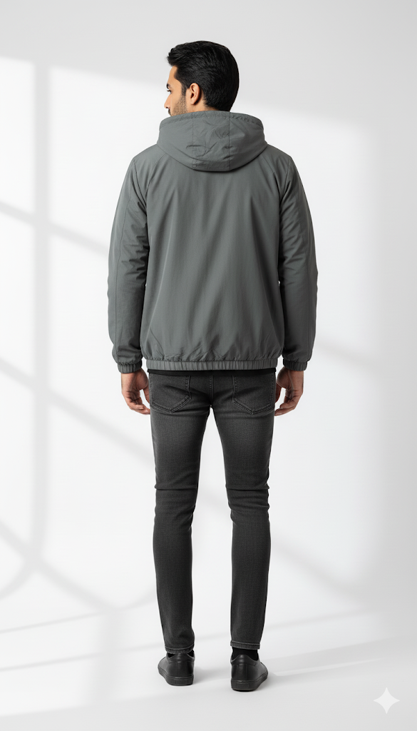 Minimalist Slate Gray Hooded Jacket