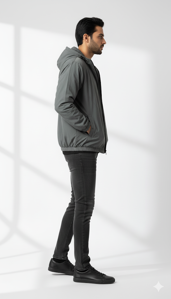 Minimalist Slate Gray Hooded Jacket
