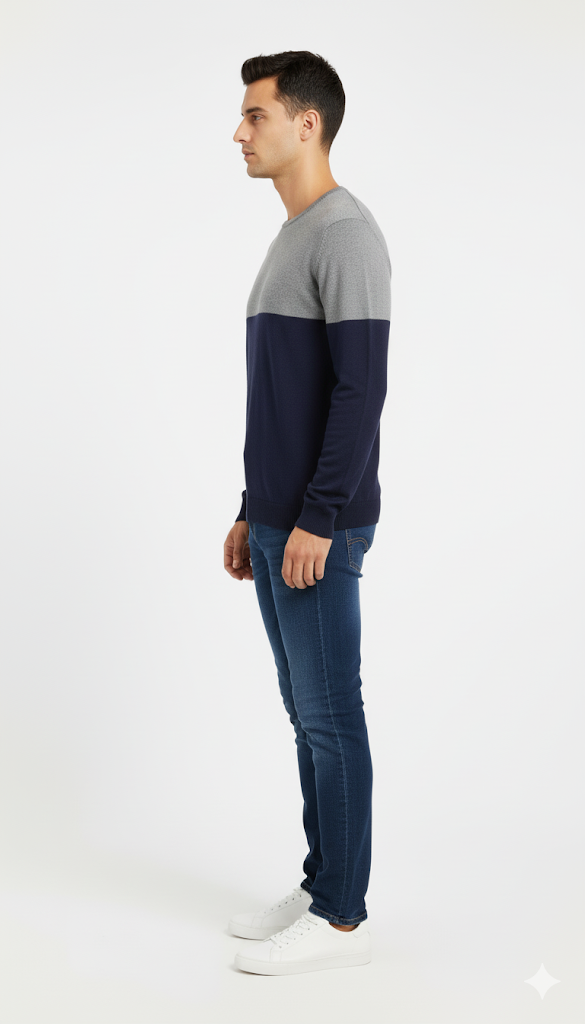 Elegant Grey Fair Isle Crewneck Sweater