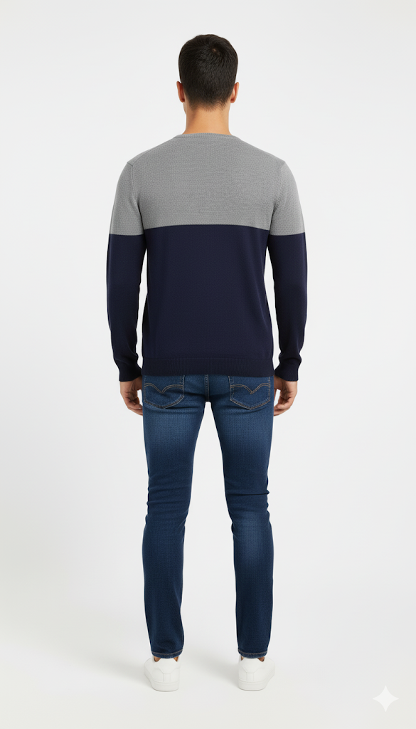 Elegant Grey Fair Isle Crewneck Sweater