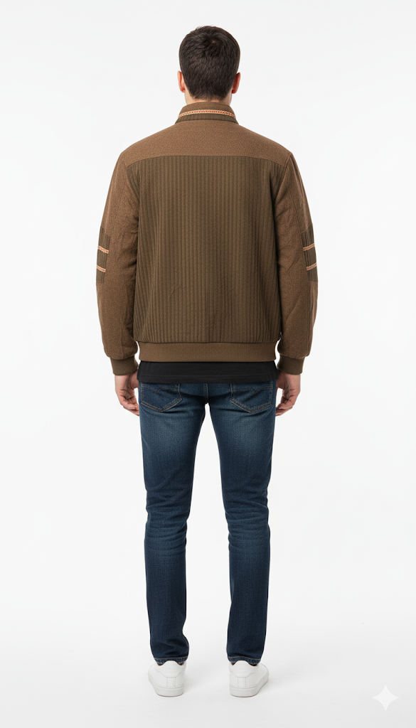 Retro Brown Textured Zip Jacket