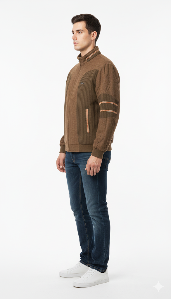 Retro Brown Textured Zip Jacket