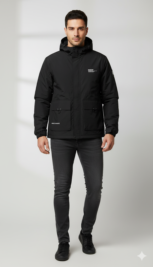 Men's Urban Utility Black Hooded Jacket