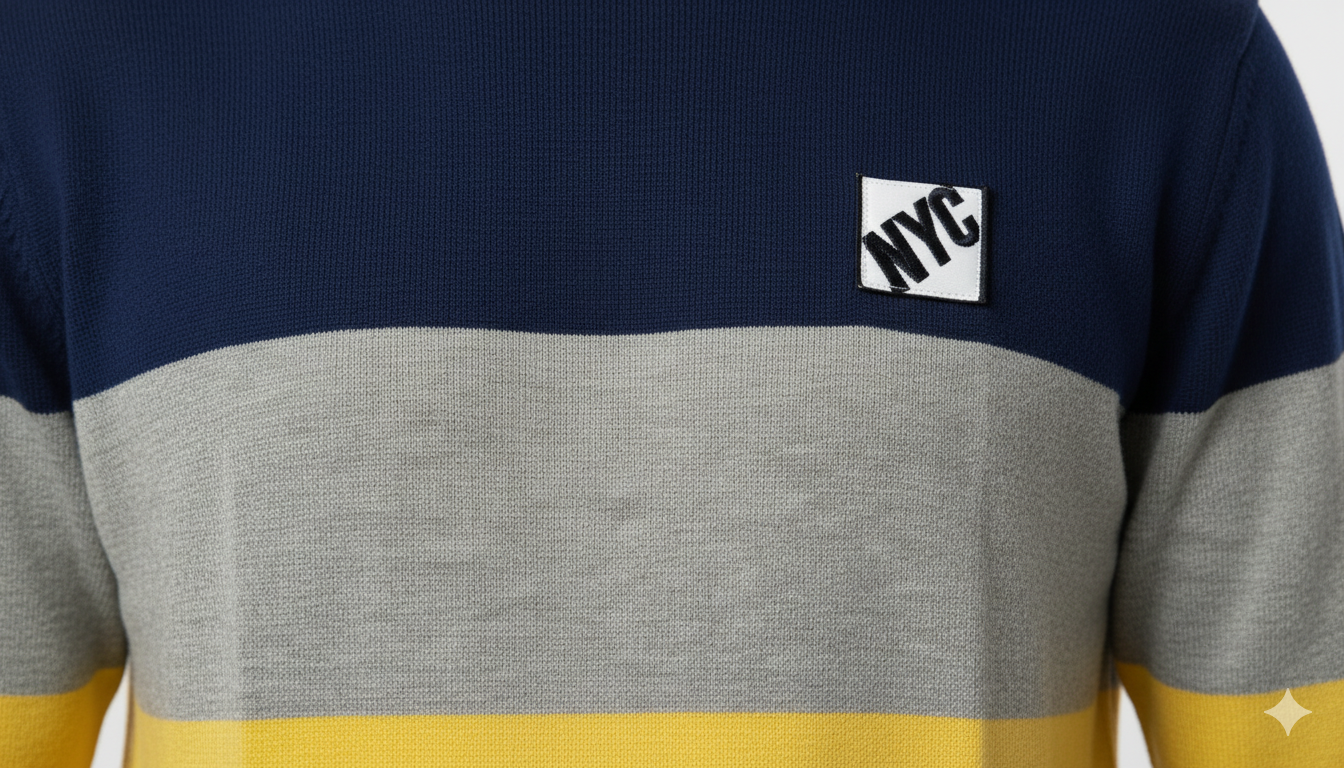 Men's Color-Block Crewneck Sweater - Navy, Yellow & Grey
