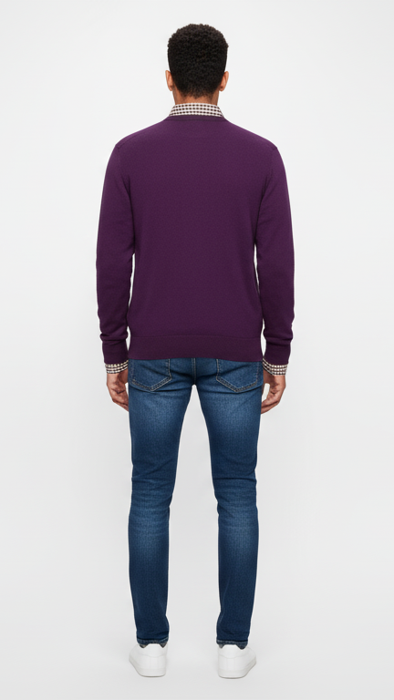 Men's Classic Fine-Knit V-Neck Sweater - Plum Purple