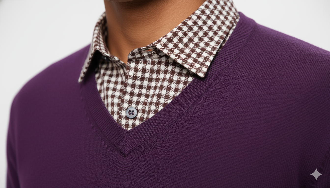 Men's Classic Fine-Knit V-Neck Sweater - Plum Purple