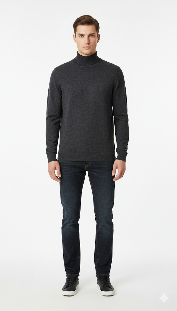 Men's Solid Grey Turtleneck Sweater