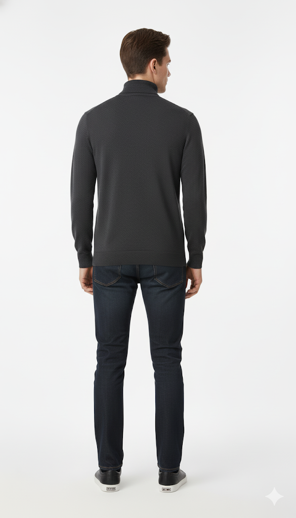 Men's Solid Grey Turtleneck Sweater