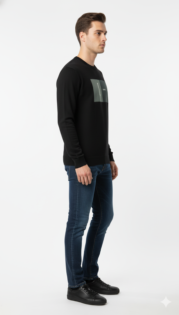 Men's Black Crew Neck Sweatshirt with "Travel" Graphic