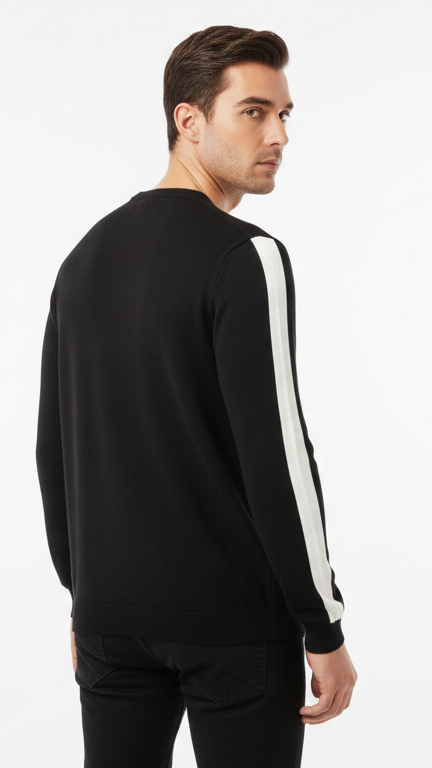 Men's Graphic Stripe Crewneck Sweater with Sleeve Detail