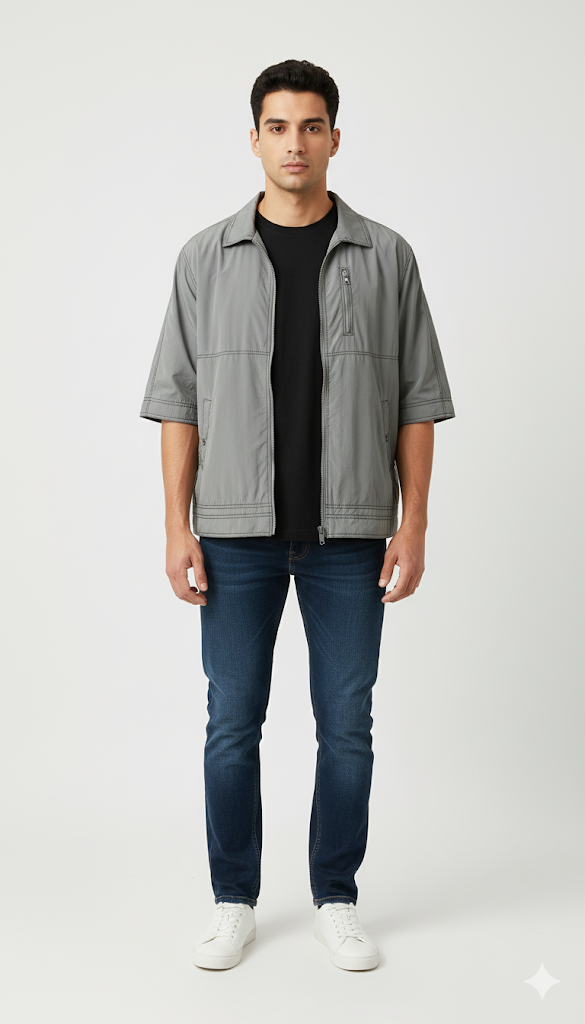 Gray Short-Sleeve Utility Jacket