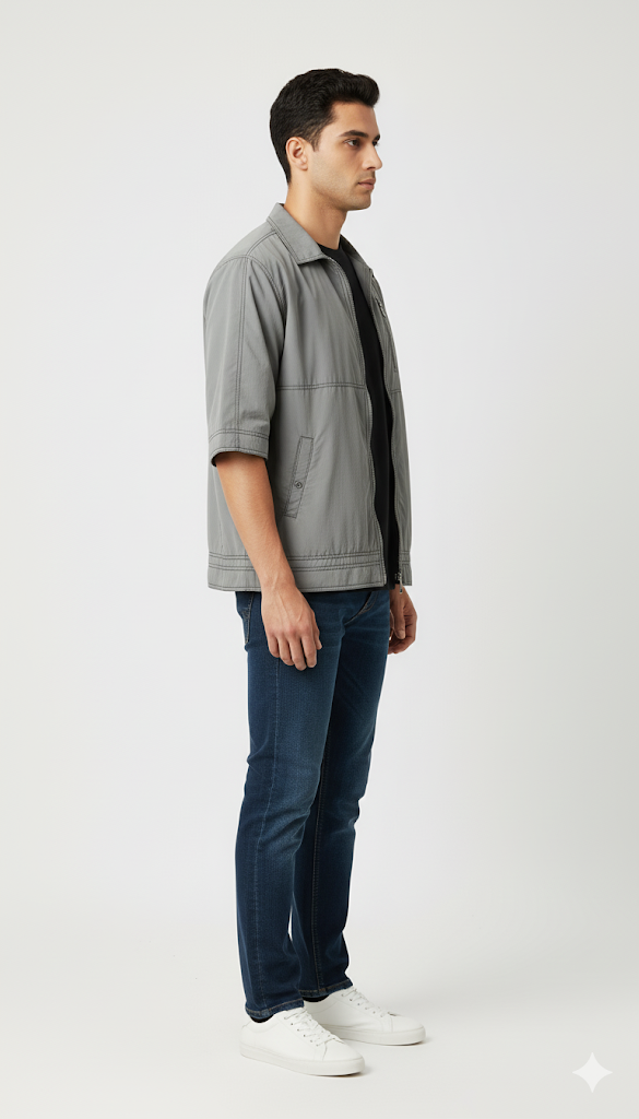 Gray Short-Sleeve Utility Jacket