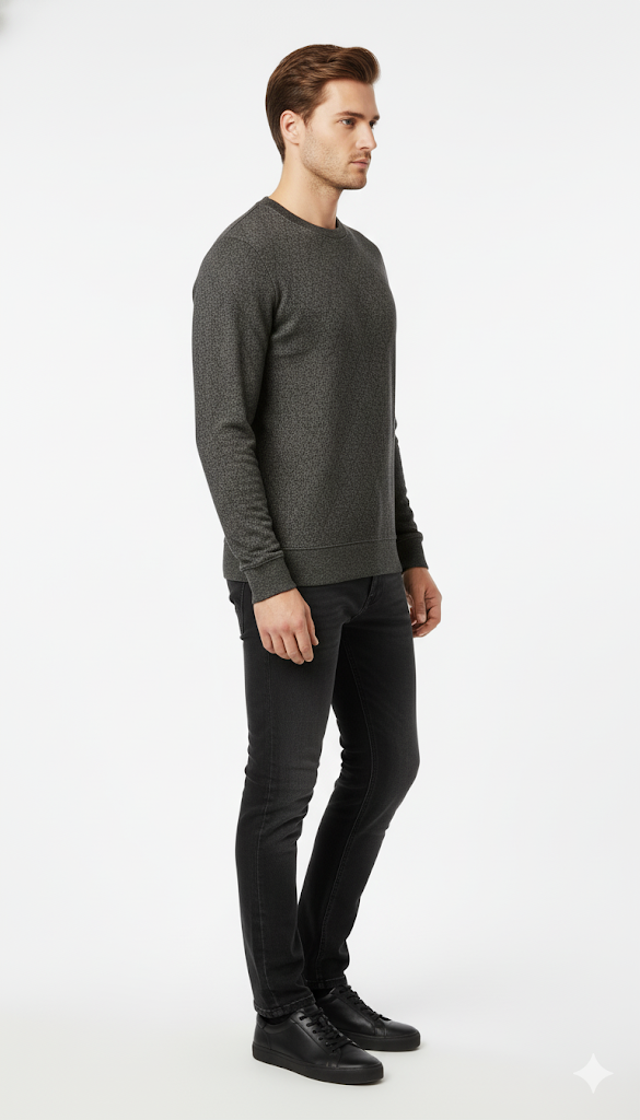 Men's Textured Grey Crew Neck Sweatshirt