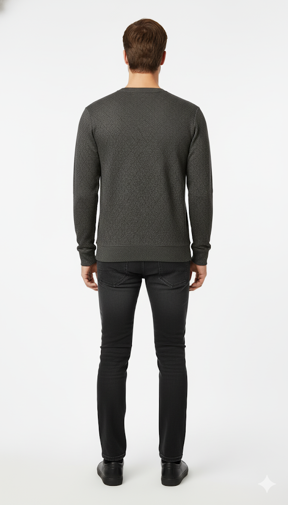 Men's Textured Grey Crew Neck Sweatshirt