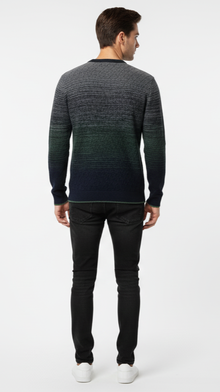 Men's Ombré Crewneck Sweater - Grey, Green & Navy