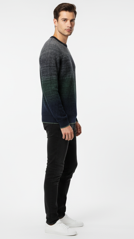 Men's Ombré Crewneck Sweater - Grey, Green & Navy