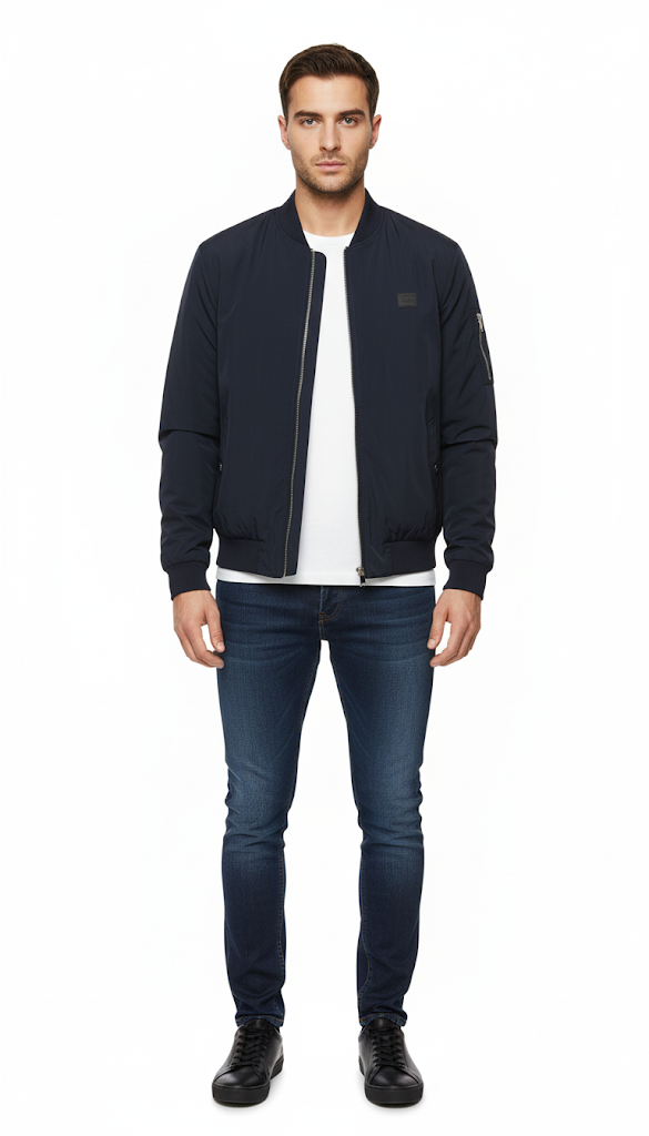 Navy Bomber with Sleeve Zip Pocket