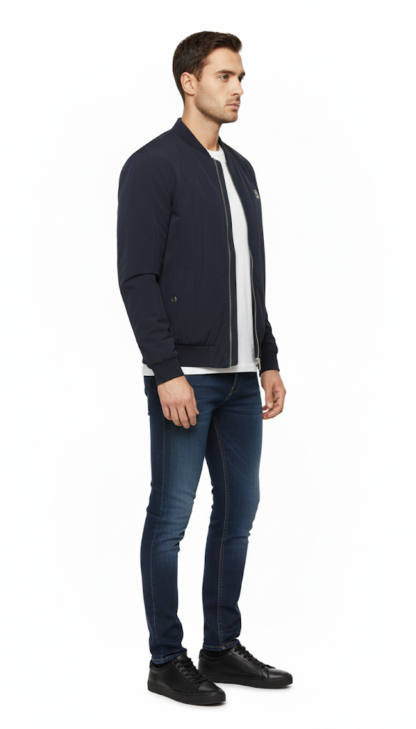 Navy Bomber with Sleeve Zip Pocket