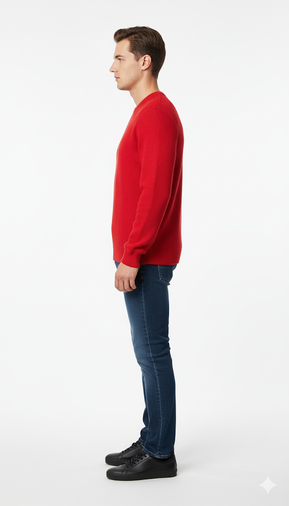 Men's Red Ribbed Crew Neck Sweatshirt