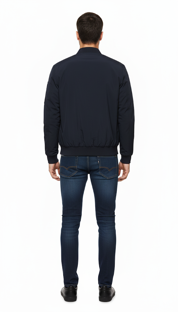 Navy Bomber with Sleeve Zip Pocket