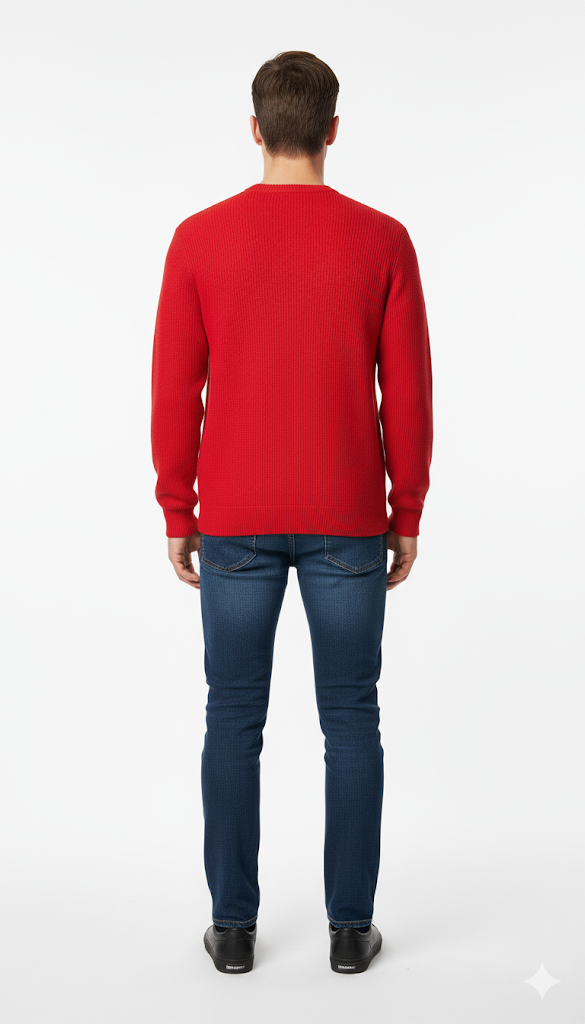 Men's Red Ribbed Crew Neck Sweatshirt