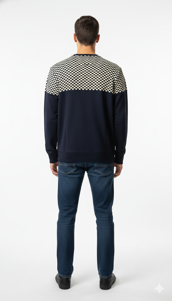 Men's Navy & Checkered Design Sweatshirt
