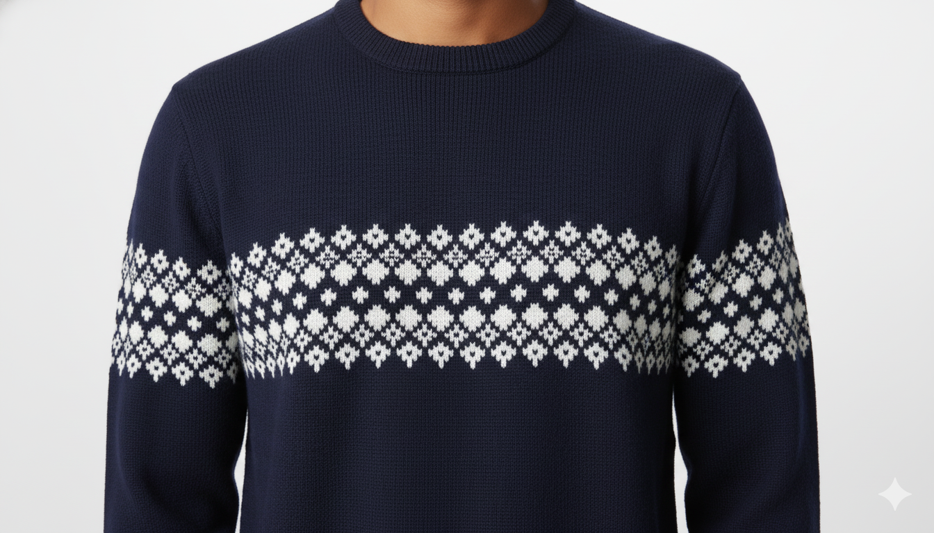 Men's Fair Isle Pattern Crewneck Sweater - Navy