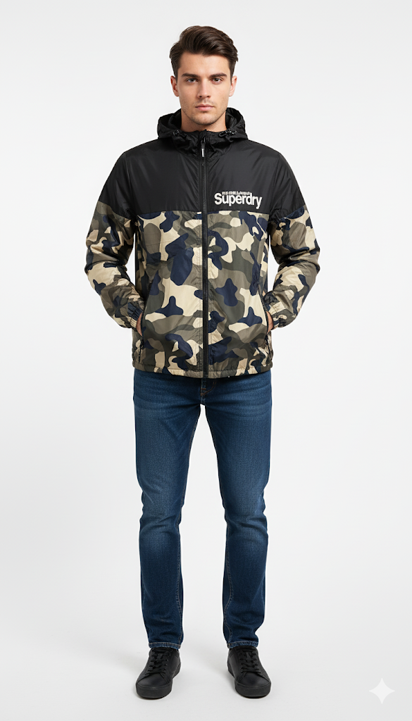 Superdry Camo and Black Windbreaker