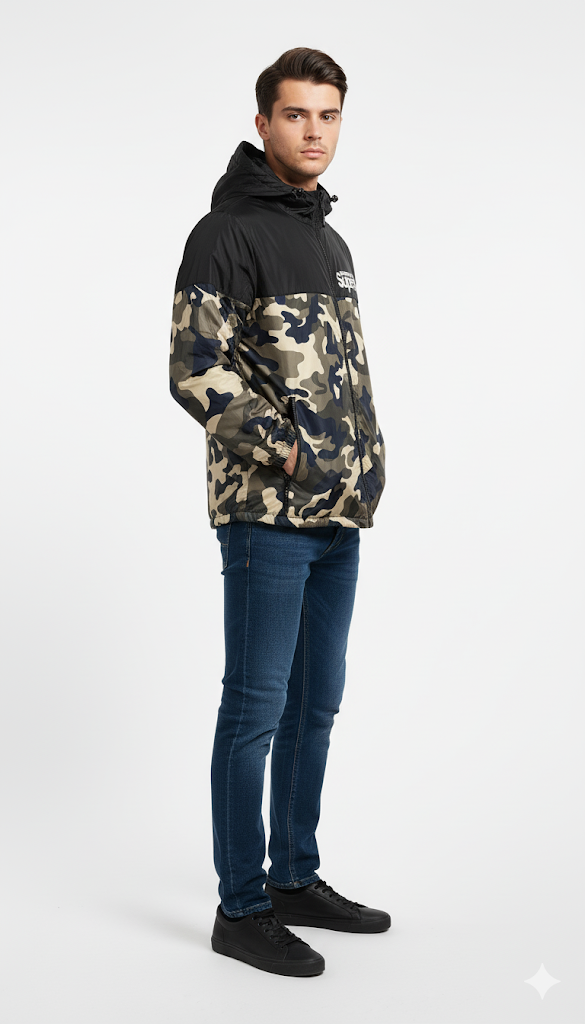 Superdry Camo and Black Windbreaker
