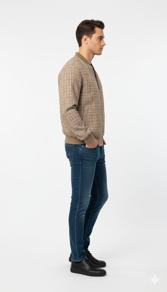 Plaid Tan Bomber Jacket