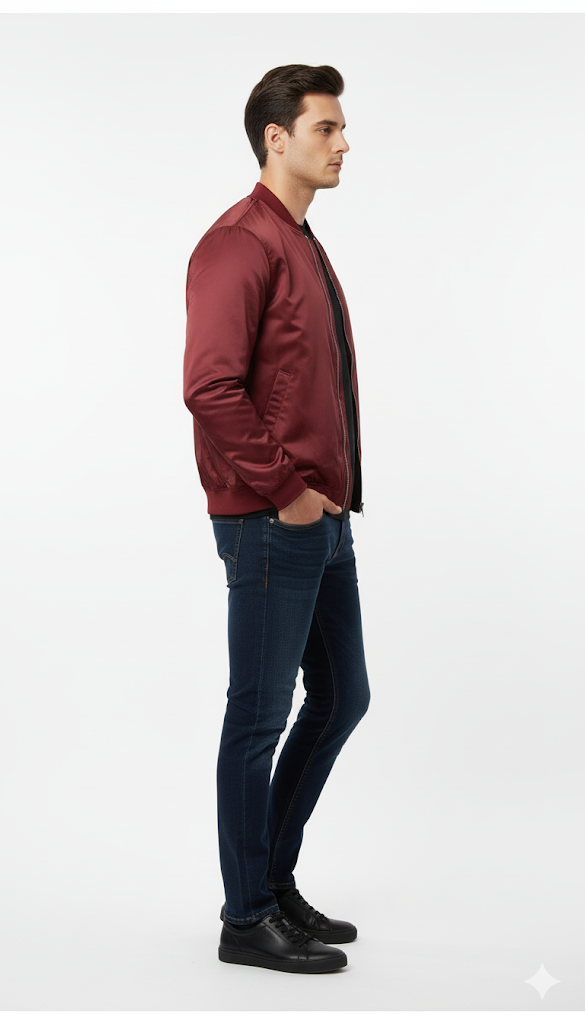 Burgundy Satin Bomber Jacket
