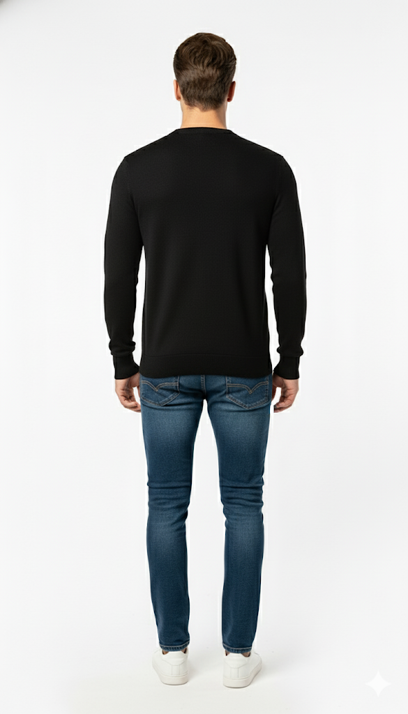 Black and Blue Striped Crew Neck Sweater
