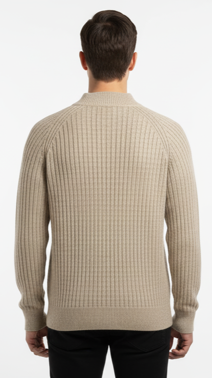 Men's Heavyweight Rib-Knit Mock Neck Sweater - Beige