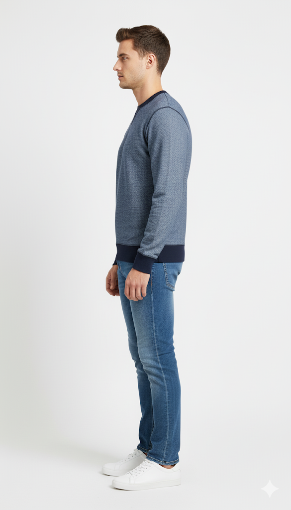 Men's Two-Tone Blue Knit Crewneck