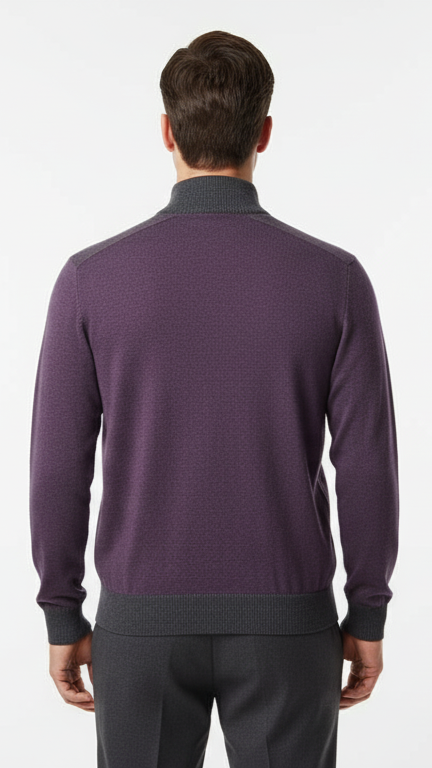 Men's Color-Block Quarter-Zip Sweater - Plum & Charcoal