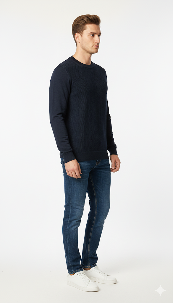 Men's Navy Blue Ribbed Crewneck Sweater