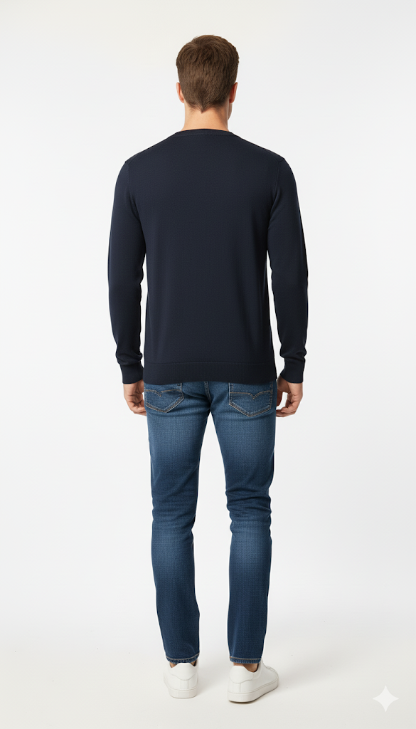 Men's Navy Blue Ribbed Crewneck Sweater