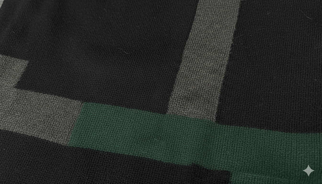 Men's Geometric Color-Block V-Neck Sweater - Green, Black & Grey