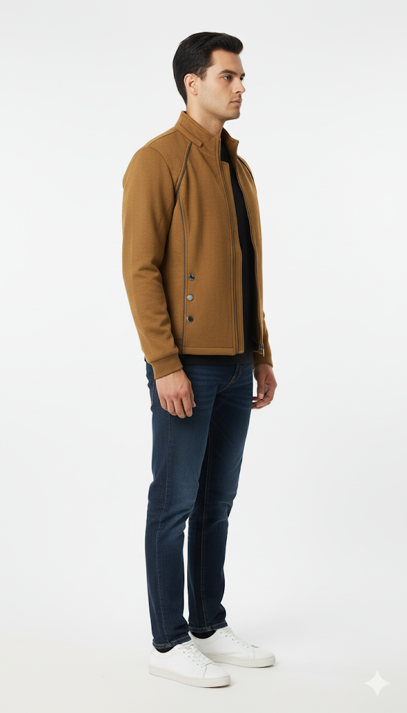Tan Knit Moto-Inspired Jacket